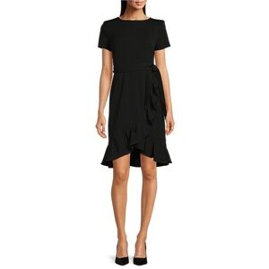 Calvin Klein Black Asymmetrical Ruffled Sheath Dress